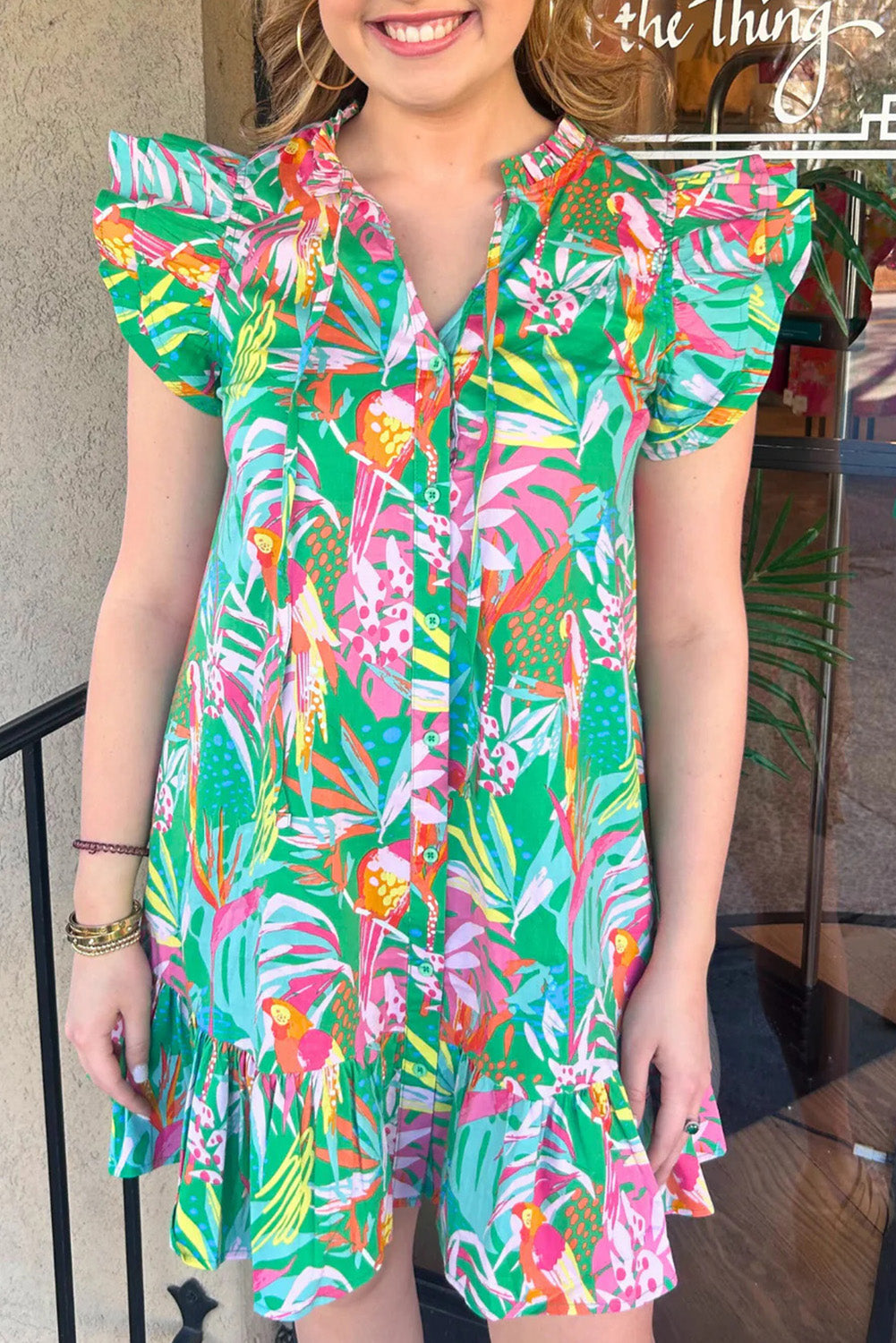 Pink Button Abstract Mini Dress