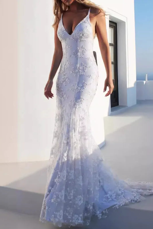 V Neck Mermaid Hem Maxi Dresses